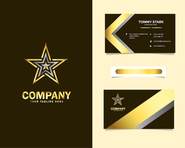 Gold luxus stern logo design mit briefpapier visitenkarte vorlage