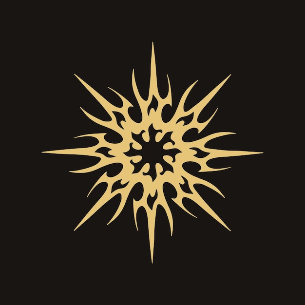 Gold mandala tribal schneeflocke logo auf schwarzem hintergrund schablone aufkleber tattoo vector illustration