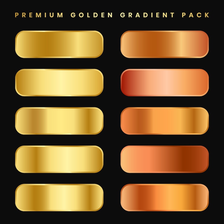Vektor gold metall gradient collection und goldfolie textur set