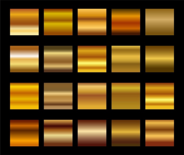Gold metall zerkratzte chromfolie textur vektor icon hintergrund set für banner ribbon label kollektion mit goldenem grunge glänzendem verlaufsdesign