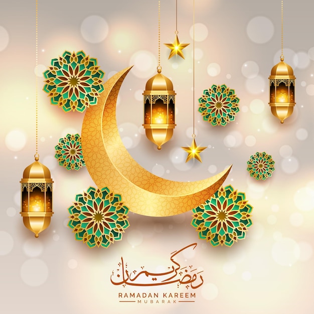 Gold ramadan kareem grüße illustration islamische ornamente eid social media post banner hintergrund