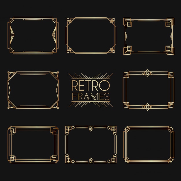 Gold Retro Rahmen. Sammlung von goldenen Premium-Promo-Siegeln / Aufklebern.
