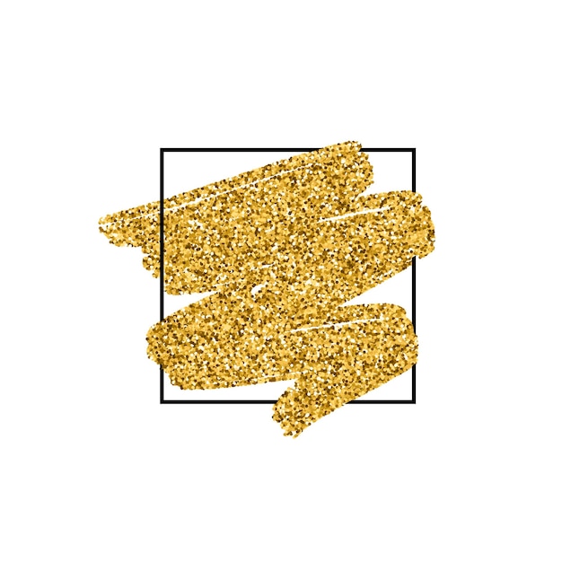 Vektor gold textur farbe fleck rahmen illustration. handgezeichnetes pinselstrich-vektor-design-element. glänzender abstrakter goldener hintergrund für ihren text, verkauf, banner, karten, etiketten