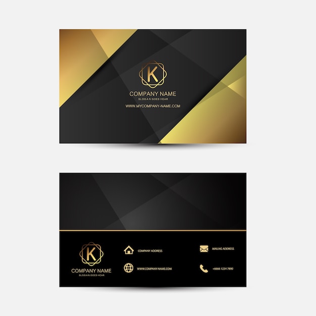 GOLD UND SCHWARZE VISITENKARTE-SCHABLONE. FLACHES DESIGN