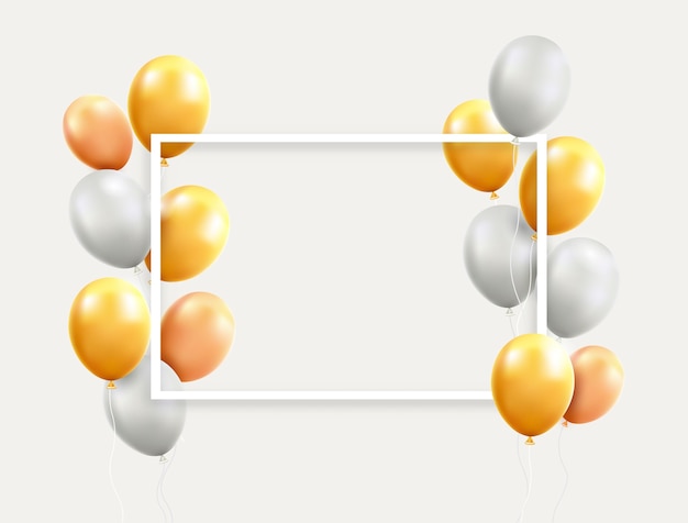 Gold und weiße luftballons mit rahmenabbildungen