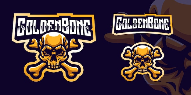 Golden bone skull gaming maskottchen logo für esports streamer und community