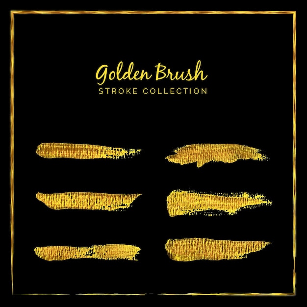 Golden brush stroke collection set auf schwarzem hintergrund oder pinsel