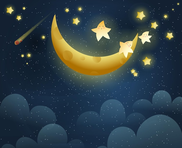 Golden Moon Sleeping und Stars Nighttime Wallpaper