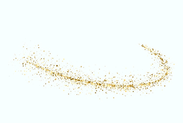 Vektor golden schimmernde welle mit lichteffekt isoliert auf weißem hintergrund glitzernde spur von sternenstaub abstrakte bewegung