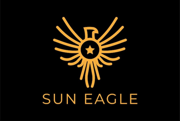 Golden sun eagle hawk falcon phoenix bird star logo