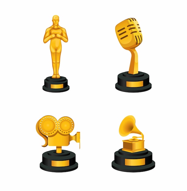 Golden Thropy Award Icon in Musik und Filmindustrie Konzept in Cartoon Illustration gesetzt