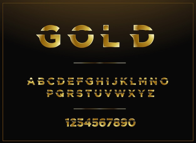 Vektor goldene alphabetschriftart mit zahlen