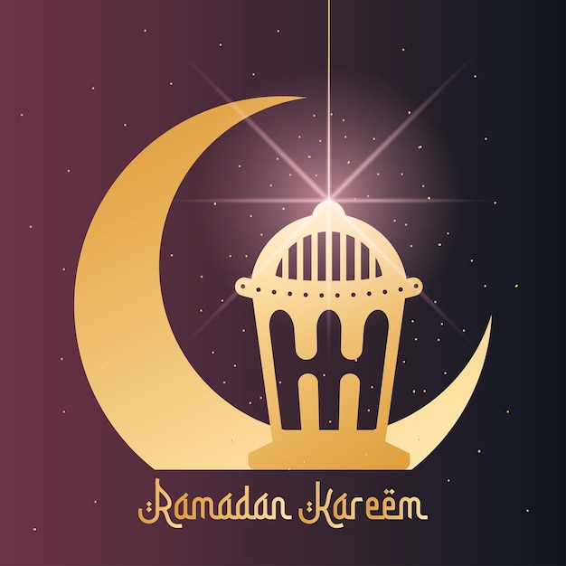 Goldene arabische Lampe auf einem Mond Ramadan Kareem Poster Vektorillustration