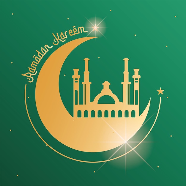 Goldene arabische moschee auf einem mond ramadan kareem poster vektorillustration illustration
