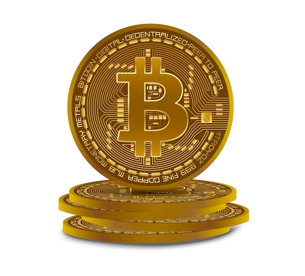 Goldene Bitcoin-Münze. Goldene Münze der Kryptowährung, Bitcoin-Symbol lokalisiert auf weißem Hintergrund.