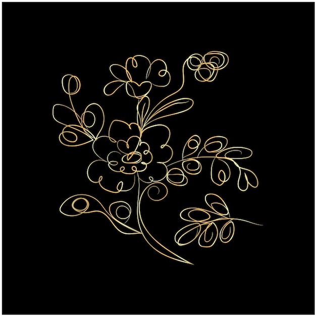 Goldene Blütenillustration auf schwarzem Hintergrund