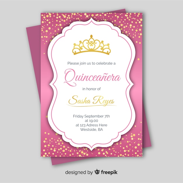 Goldene Confetti Quinceanera Kartenvorlage