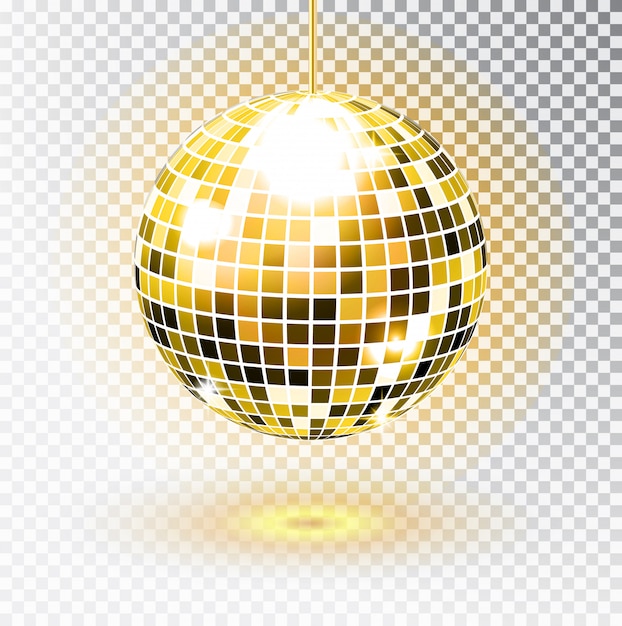 Goldene discokugel. illustration. isoliert. nachtclub party lichtelement. helles spiegelsilberkugeldesign für disco-tanzclub. .