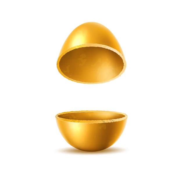 Goldene eihälften des vektors 3d mit geschnittener eierschale