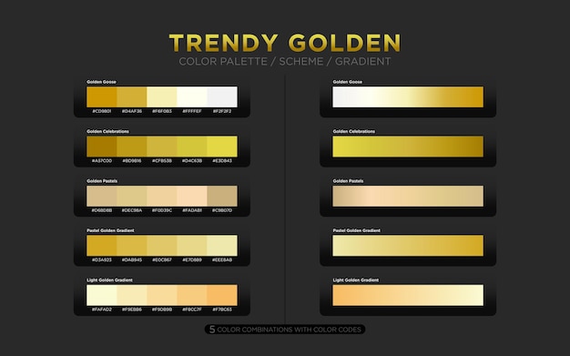 Vektor goldene farbpaletten, goldene farbschemata, goldene farbverläufe.