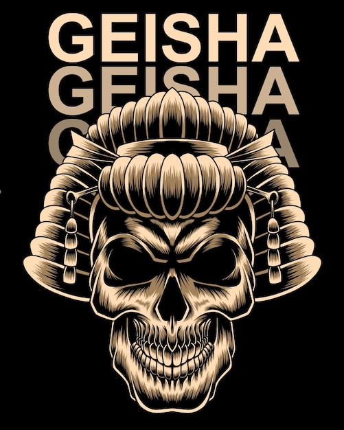 Goldene geisha-schädel-illustration
