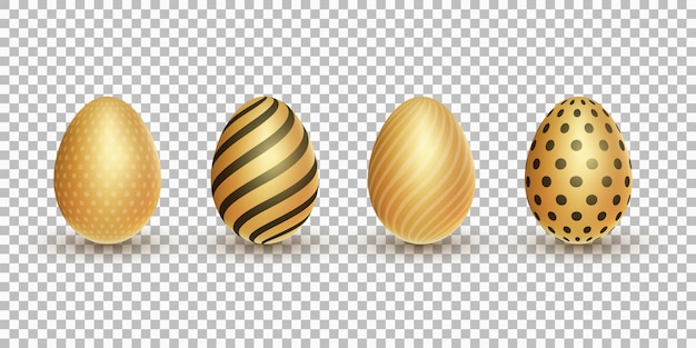 Vektor goldene glänzende ostereier der ostern mit einem muster auf einem transparenten hintergrund.