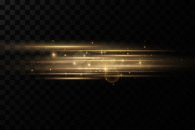 Goldene horizontale Lens Flares Pack Laserstrahlen horizontale Lichtstrahlen Glühen Sie transparentes Vektorlicht