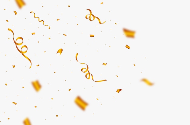 Goldene konfetti- und farbbandexplosionsillustration karnevalsfeierelemente explosionsvektor goldenes konfetti und lametta fallen auf einen weißen hintergrund elemente für fest- und jubiläumsfeiern