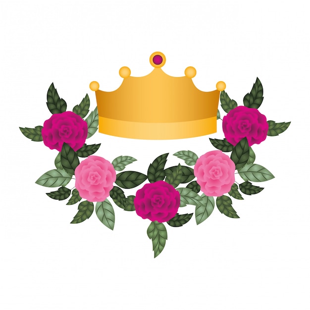 Goldene krone mit rosen lokalisierte ikone