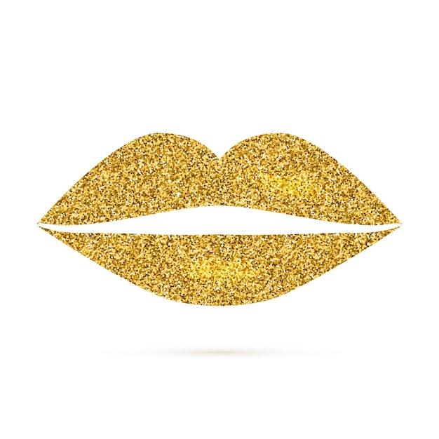 Goldene lippen isoliert auf weißem hintergrund glänzendes goldglitter-lippensymbol mund der frau glamour-mode-vektorillustration