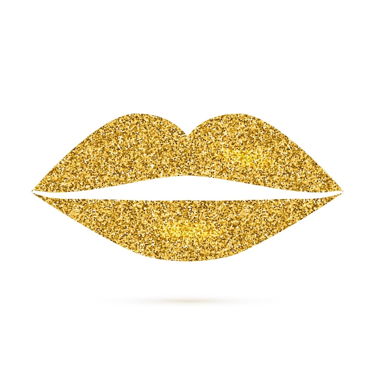 Vektor goldene lippen isoliert auf weißem hintergrund glänzendes goldglitter-lippensymbol mund der frau glamour-mode-vektorillustration