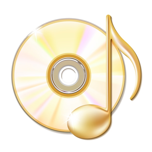 Goldene Musiknote und CD-Disk - Musiksymbol.