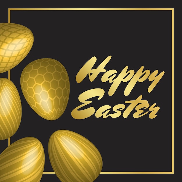 Goldene ostereier mit unterschiedlichem textursymbol happy easter day vector illustration template