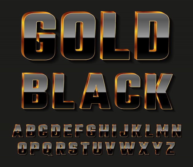 Goldene schwarze buchstaben des alphabetes 3d