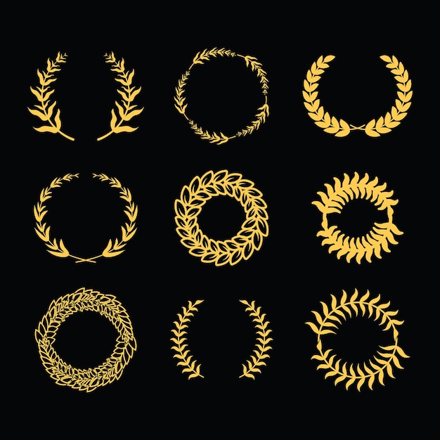 Goldene Silhouette, Lorbeerblattweizen und Olivenkränze, die eine Heraldik für Auszeichnungen darstellen