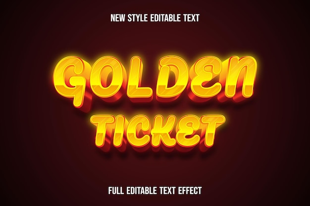 Goldene ticketfarbe gelb und orange des texteffekts 3d