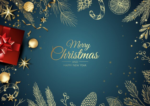 goldene Verzierungen Weihnachtshintergrund