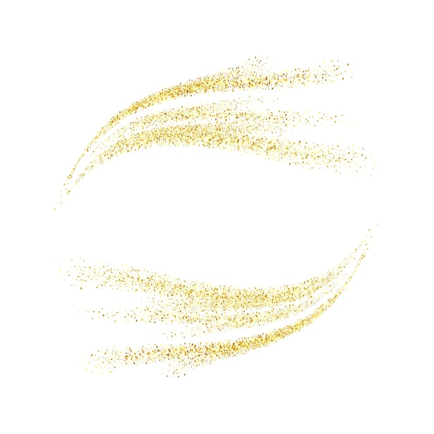 Goldene wellen mit lichteffekt auf weißem hintergrund goldene funkelnde spur von sternenstaub magic swirl bewegungslinien