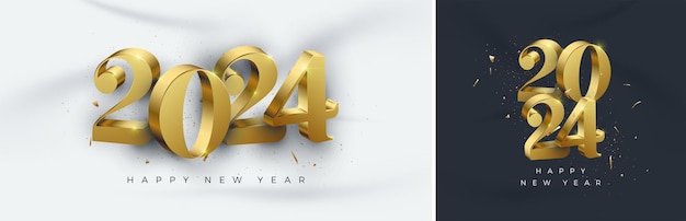 Vektor goldene zahlenvektorillustration frohes neues jahr 2024-design mit ausgefallenen zahlen premium-vektordesign für begrüßungsfeier-banner, poster und einladung