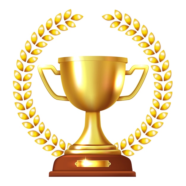 Goldener Becher mit einem goldenen Lorbeerkränz Vektor 3D-Clipart