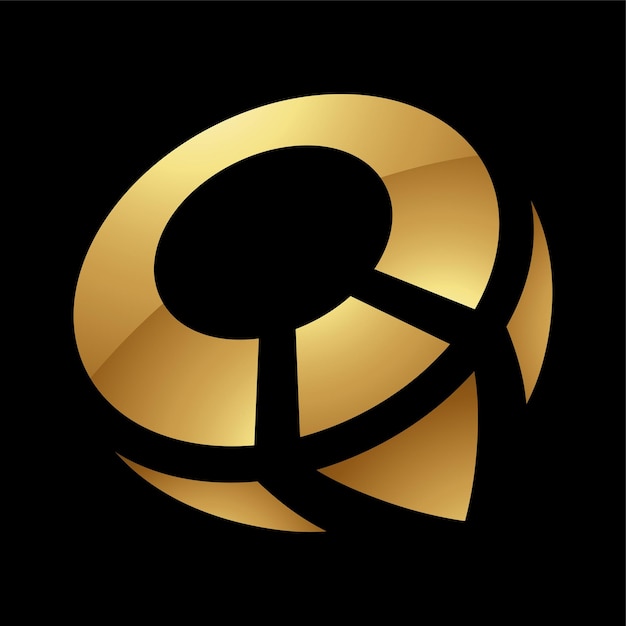 Goldener Buchstabe Q-Symbol auf schwarzem Hintergrundsymbol 1