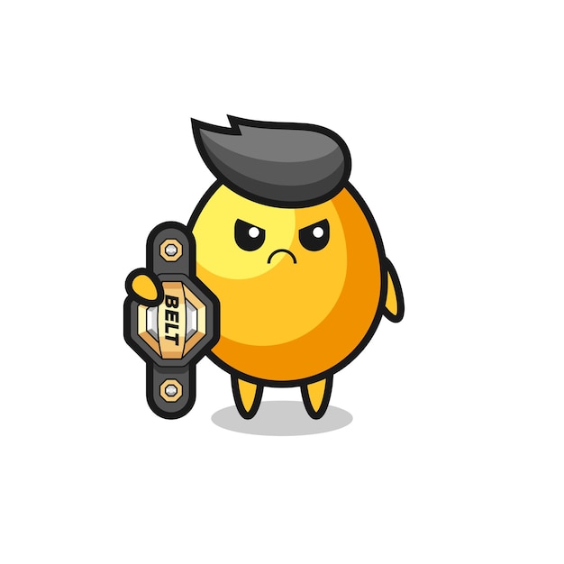 Goldener Ei-Maskottchen-Charakter als MMA-Kämpfer mit dem Champion-Gürtel, süßes Design für T-Shirt, Aufkleber, Logo-Element