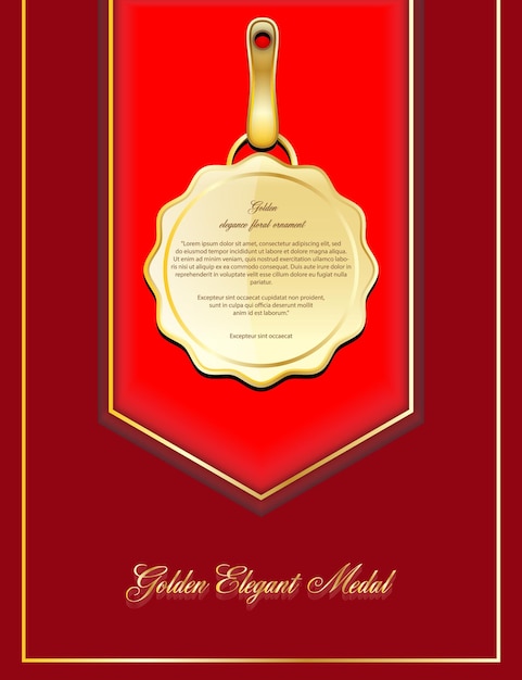 Vektor goldener, eleganter medaillen-tag-karten-hintergrund-design-vektor auf dunkelroter farbe