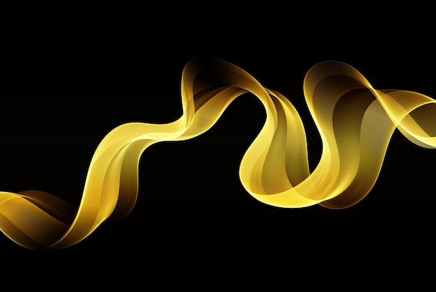 Goldener glänzender Wellenfluss auf schwarzem Hintergrund Abstrakter Goldglitter-Wellenhintergrund