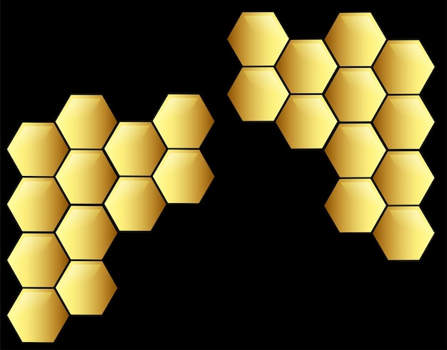 Goldener hexagonhintergrund lokalisiert auf schwarzem hintergrund