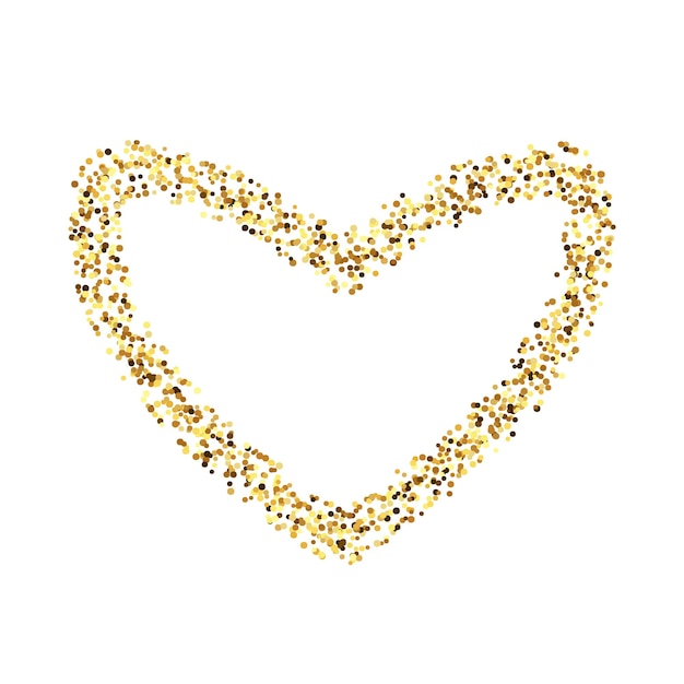 Goldener Konfetti-Herzrahmen Glühender gestrichelter Liebeshintergrund Einfache goldene Punkte Grenze funkelnde