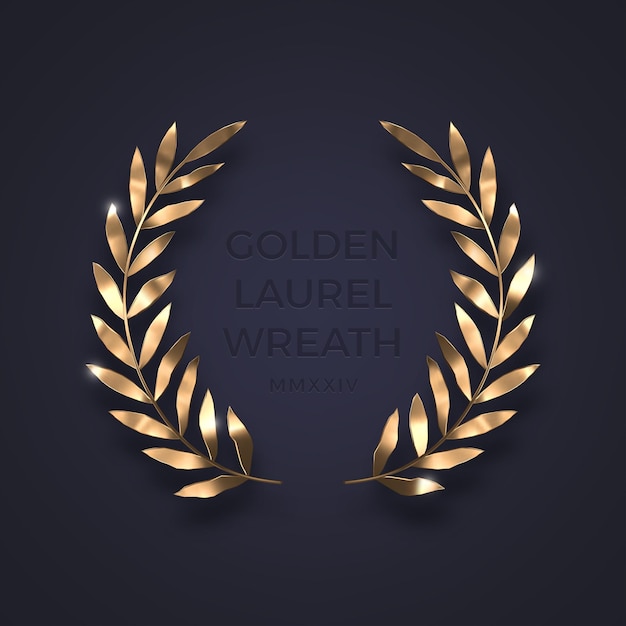 Vektor goldener lorbeerkränz realistischer goldmetall-olivenzweige gewinner-auszeichnung und leistungssymbol