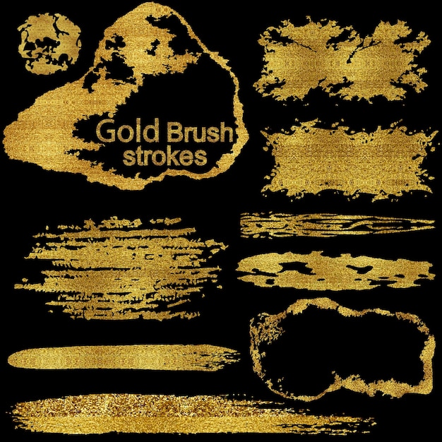 Goldener Pinselstrichsatz Abstrakte goldglitzernde strukturierte Pinselstriche