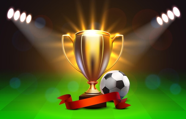Goldener Pokal des Siegers auf dem Fußballplatz Vektor