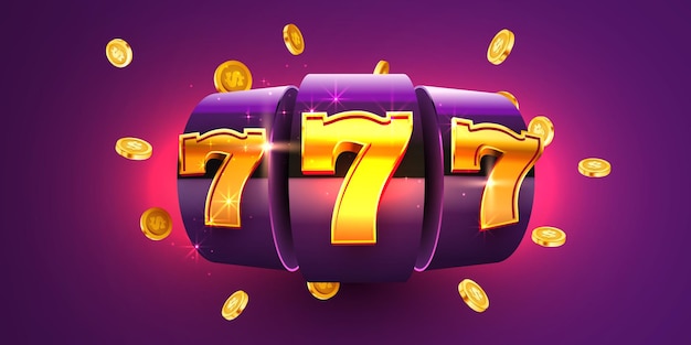 Goldener Spielautomat gewinnt den Jackpot 777 Big Win Concept Casino Jackpot